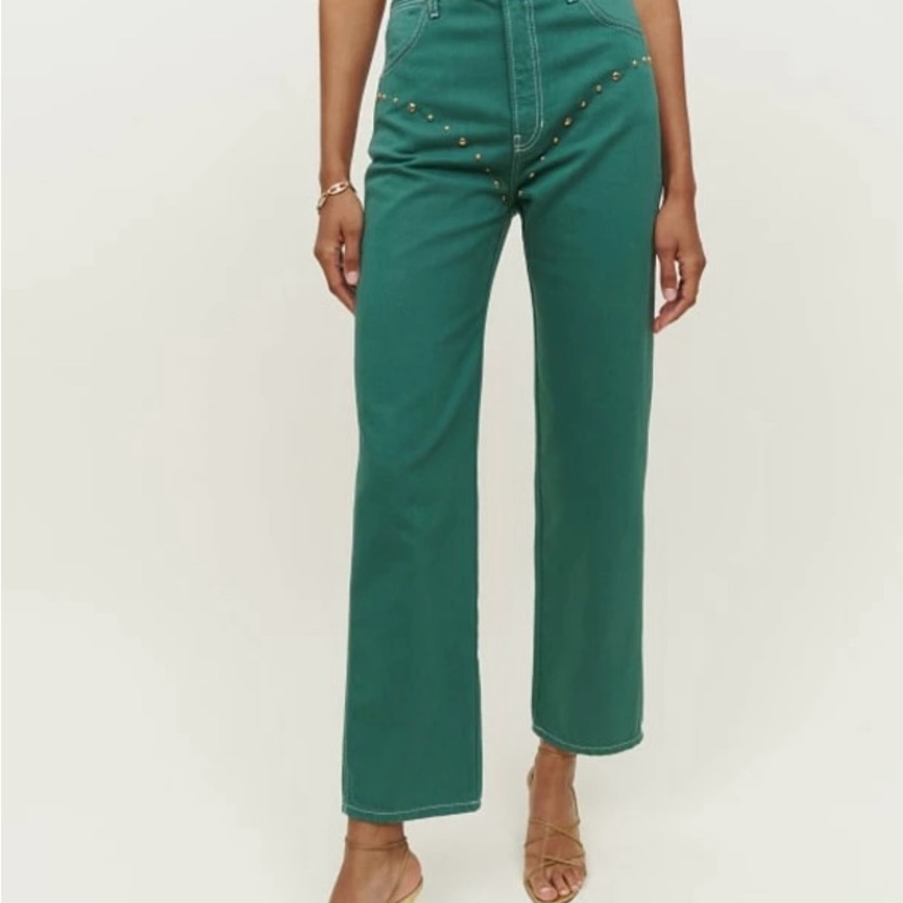 Reformation Studded High Rise Straight Jeans